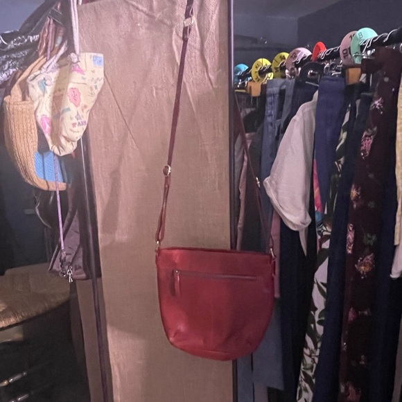 BORN Genuine Leather Red Wine Colored Crossbody Bag with Belt Buckle Hardware - Picture 5 of 11